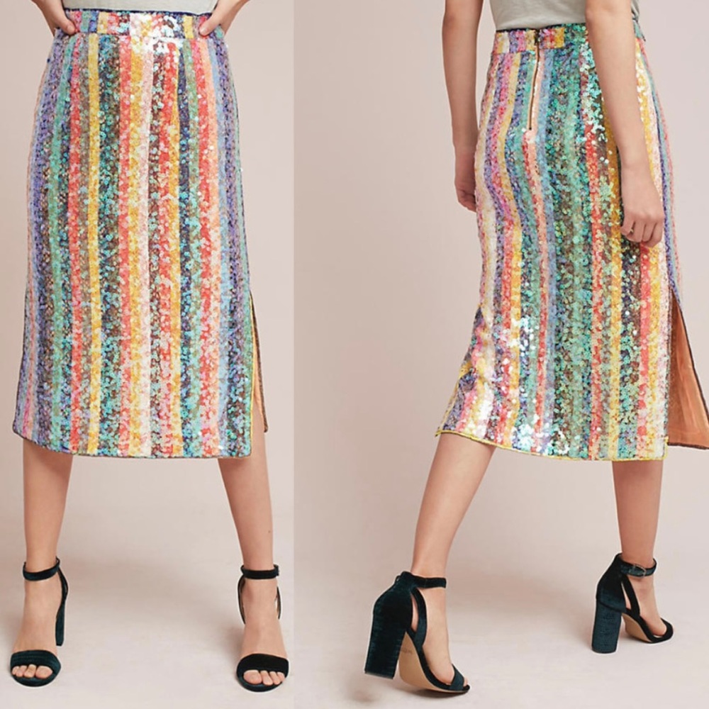Anthropologie Maeve Sequined Rainbow Midi Skirt